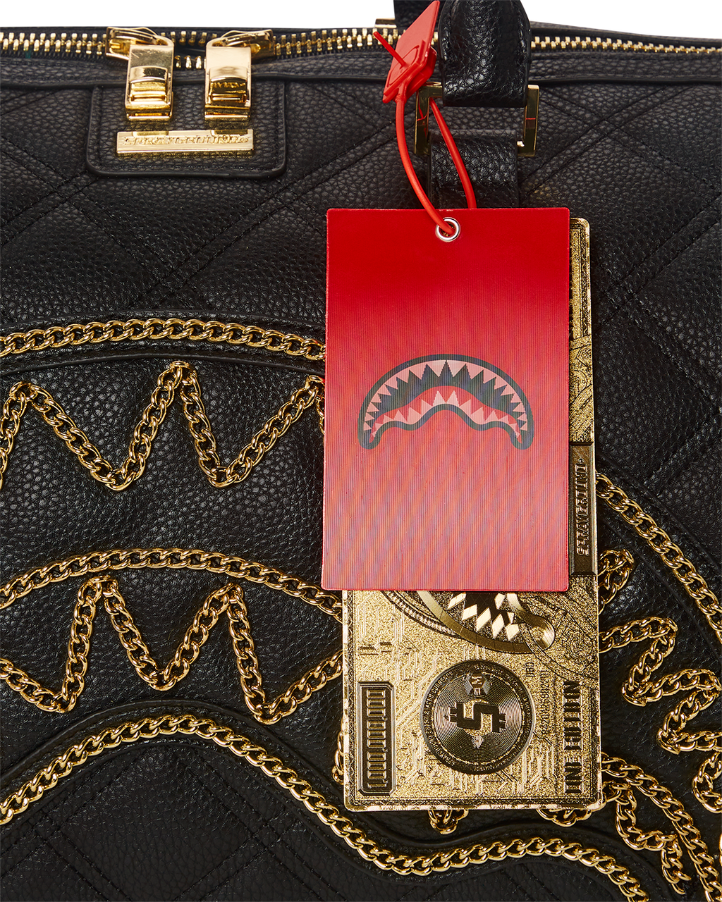 SPRAYGROUND® DUFFLE NOIR QUILT GOLD CHAIN SHARK DUFFLE
